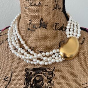 Vintage Trifari Womens Gold Choker Four Strand String Pearl Necklace 18"